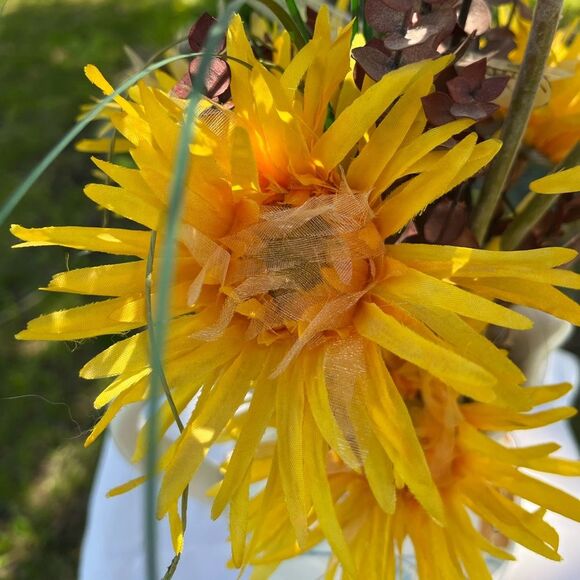 Teleflora white/orange leaves ceramic pitcher with faux flowers arrangement set - Picture 3 of 6